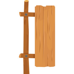 Rustic Wooden Signpost with Vertical Plank Attached to a Single Pole on a Transparent Background