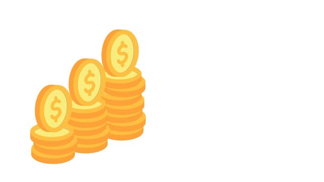Animated Footage isometric Video Clip Money Dollar Coin. Platforms 2D Objects Animation Flat Cartoon 4K Video, Editable Animated Icon for Business, Economy, Finance.