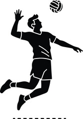 Silhouette of a male volleyball player spiking the ball in mid air
