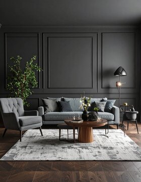 Modernes Wohnzimmer in dunklen Farben
