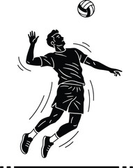 Dynamic silhouette of a volleyball player spiking the ball