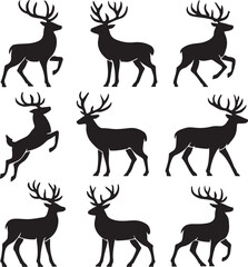 Fototapeta premium Deer Silhouette Collection: An exquisite collection of deer silhouettes, capturing the graceful form and iconic antlers of these majestic creatures, perfect for design projects.