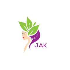 JAK Natural Beauty Woman Leaf Logo. JAK Design   Eco Friendly Spa and Herbal Cosmetics Branding Elegant JAK Organic Beauty Symbol.  © KING DESIGN STUDIO