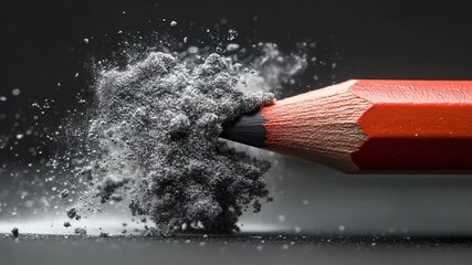 Red Pencil Breaking Graphite Tip with Explosive Force on Dark Background. - Powered by Adobe