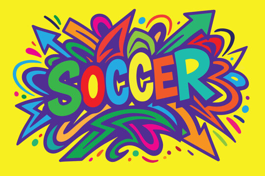 Dynamic vector graffiti art with the word “SOCCER” drawn in colorful abstract style, symbolizing creativity, street culture, and modern artistic flair.