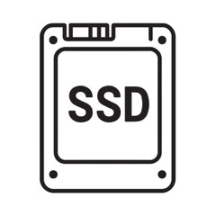 Vector illustration of an SSD memory card designed in minimalist black and white style, emphasizing sharp outlines, clean geometry, and modern digital hardware aesthetics.