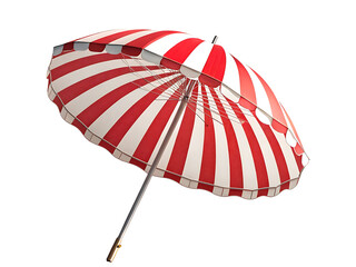 Red and White Striped Beach Umbrella Isolated on Black Background Offering Summer Vacation Vibes and Protection from the Sun