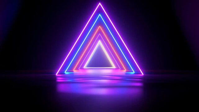 Dynamic neon triangle tunnel motion background with vibrant colors, perfect for technology, future, and creative projects, great for events and shows - Powered by Adobe