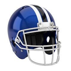 Fototapeta premium A blue american football helmet with white and black stripes, isolated on transparent background