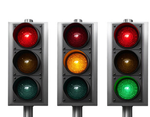 Set of Three Traffic Lights in Sequence Red Amber Green Cut Out PNG