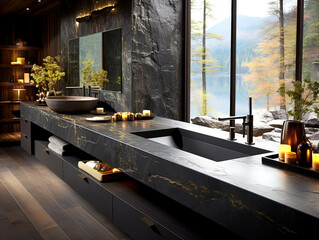 Elegant Modern Bathroom with Black Stone Countertop