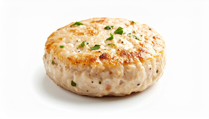 Single Cooked Turkey Burger Patty Isolated on White Background
