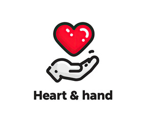 Obraz premium Stylized heart floating above open hand; bold, simple design on black