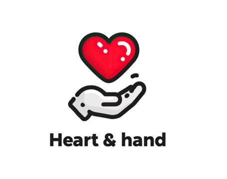 Stylized heart floating above open hand; bold, simple design on black - Powered by Adobe