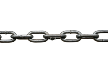 Strong Metal Chain Link Connecting Sections of Metallic Security Durable Element with Black Background Close Up View