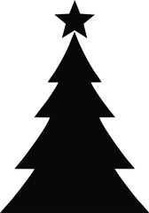 Obraz premium Black silhouette of a Christmas tree with a star on top, isolated on a white background.