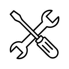 Line art of crossed wrench and screwdriver