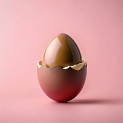 Elegant Chocolate Easter Egg Resting in a Broken Shell on Pink Background Delicious Treat Food Photography
