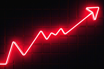 Bright red neon line graph showing upward trend and increasing profits indicating financial growth and positive business performance