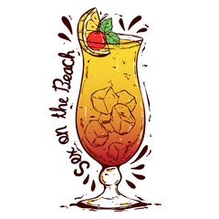 Sex on the Beach Cocktail in Colorful Hand-Drawn Style
