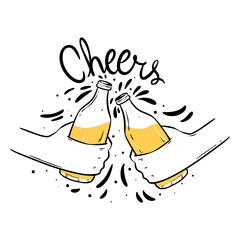 Doodle Illustration of Two Hands Holding Beer Bottles