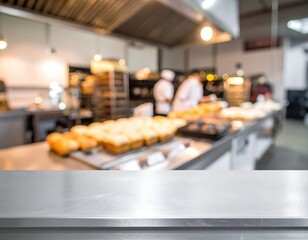 Professional Kitchen with Fresh Baked Bread and Stainless Steel Counter