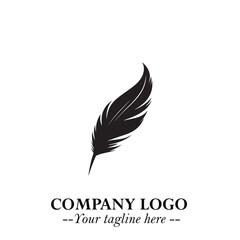 Feather Logo Symbol in Black on the White Background Minimalist Elegant Vector Illustration