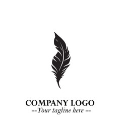 Feather Logo Symbol in Black on the White Background Minimalist Elegant Vector Illustration
