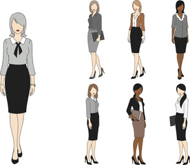 Fototapeta premium Diverse group of professional women in business attire standing confidently against a white background showcasing career women