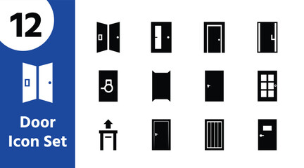 Door Icon Set – Entry, Exit, Open and Closed Door Vector Collection
