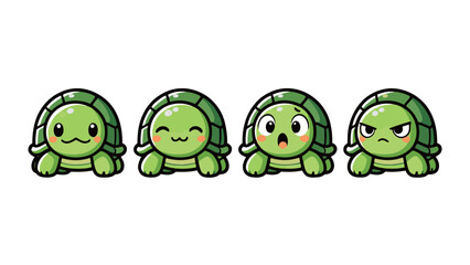 Set of adorable cartoon tortoise characters with different facial expressions and poses