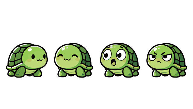 Adorable cartoon turtle emoji set with different happy, surprised, and angry expressions