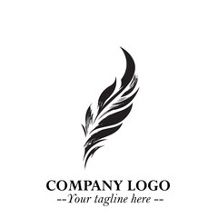 Feather Logo Symbol in Black on the White Background Minimalist Elegant Vector Illustration