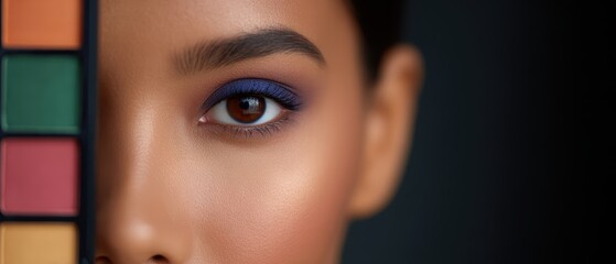 Honduran Latina woman applying colorful vibrant eyeshadow palette showing creative makeup artistry for artistic cosmetics brand advertising beauty product marketing and diverse cultural representation