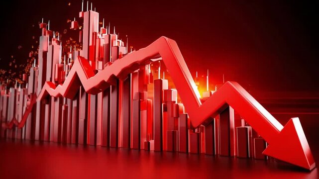 Financial Decline Illustration: A stark image capturing the financial downturn with a prominent downward arrow overlaying a graph, symbolizing the negative trends in the market.