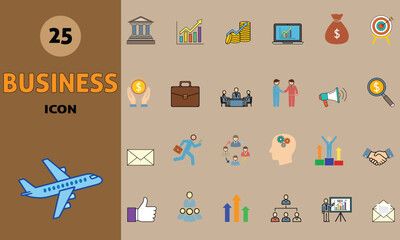 Collection of 25 business and travel icons perfect for digital and print projects
