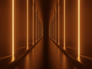 3D neon tunnel. Black background with neon lights