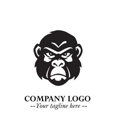 Head of Monkey Logo Symbol in Black on the White Background Minimalist Vector Illustration
