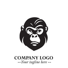 Head of Monkey Logo Symbol in Black on the White Background Minimalist Vector Illustration
