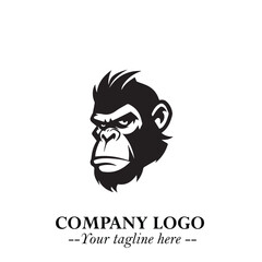 Head of Monkey Logo Symbol in Black on the White Background Minimalist Vector Illustration
