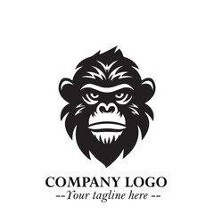 Head of Monkey Logo Symbol in Black on the White Background Minimalist Vector Illustration
