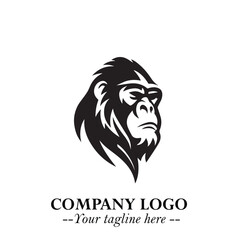 Head of Monkey Logo Symbol in Black on the White Background Minimalist Vector Illustration
