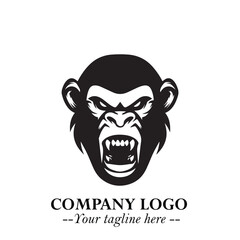 Head of Monkey Logo Symbol in Black on the White Background Minimalist Vector Illustration
