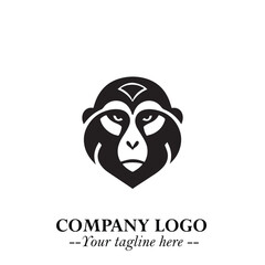 Head of Monkey Logo Symbol in Black on the White Background Minimalist Vector Illustration
