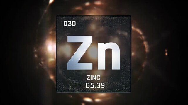 Silver Zinc Element Periodic Table on Black Background with Golden Glow