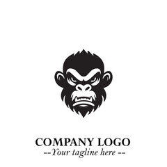Head of Monkey Logo Symbol in Black on the White Background Minimalist Vector Illustration
