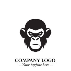 Head of Monkey Logo Symbol in Black on the White Background Minimalist Vector Illustration
