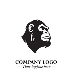 Head of Monkey Logo Symbol in Black on the White Background Minimalist Vector Illustration
