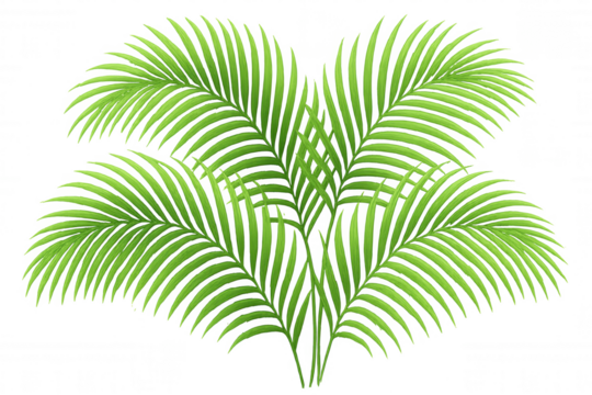 Tropical palm tree leaves bundle vector illustration with fresh green fronds, isolated on transparent background - Powered by Adobe