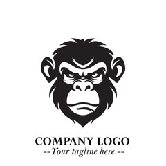 Head of Monkey Logo Symbol in Black on the White Background Minimalist Vector Illustration
